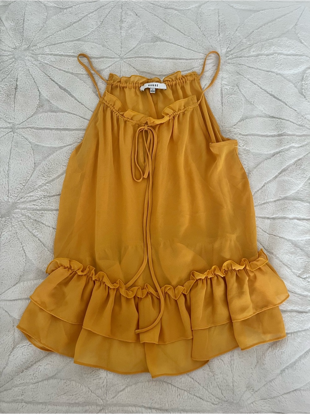 Ro & De Mustard Ruffle Tie-Front Camisole